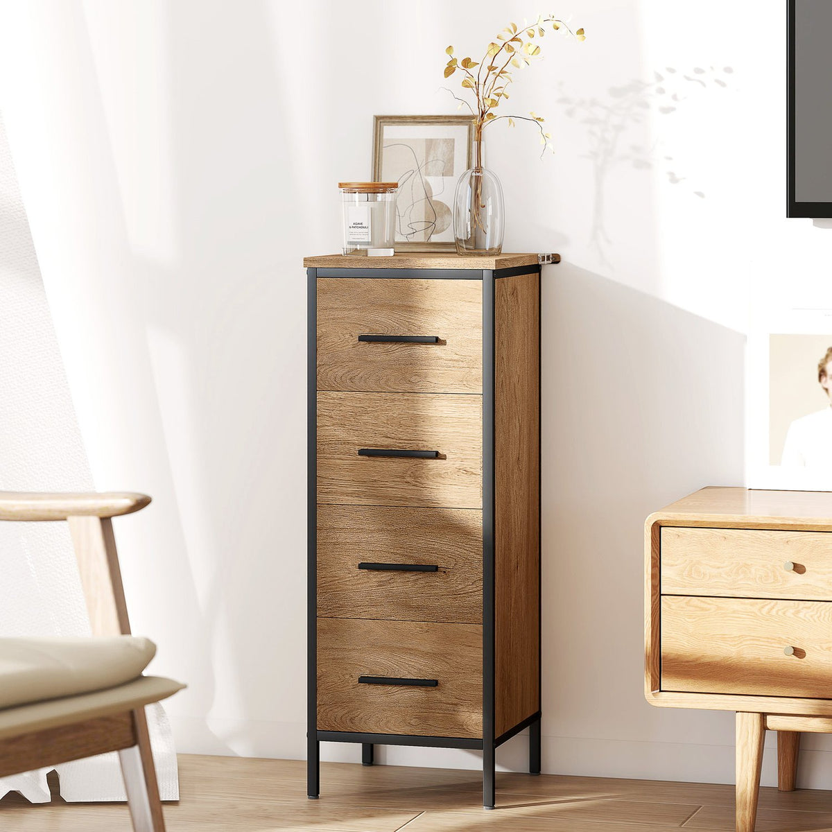 Bathroom Cabinet, 4 Drawers, Compact, Industrial Style