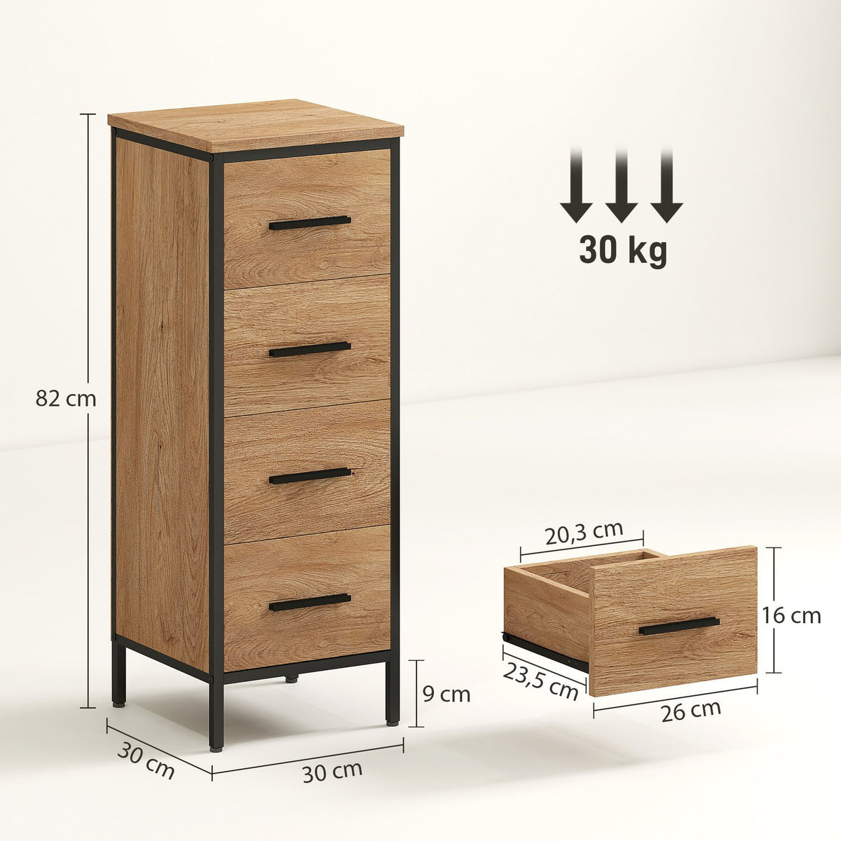 Bathroom Cabinet, 4 Drawers, Compact, Industrial Style