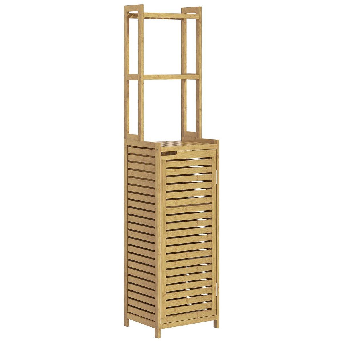 Bathroom Cabinet Made Of Bamboo, 3 Open Compartments, Anti-Tip, Natural Wood, For Bathroom
