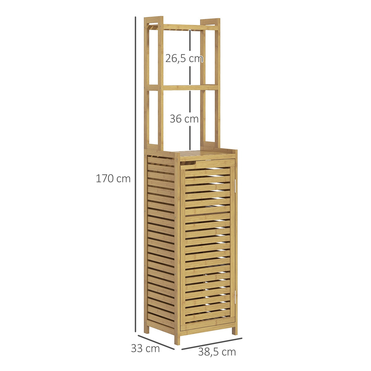 Bathroom Cabinet Made Of Bamboo, 3 Open Compartments, Anti-Tip, Natural Wood, For Bathroom
