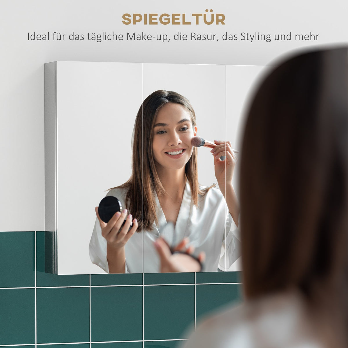 Bathroom Cabinet Mirror Cabinet Wall Cabinet With 3 Glass Doors & 5 Shelves, Stainless Steel, Silver, 70X12X55Cm