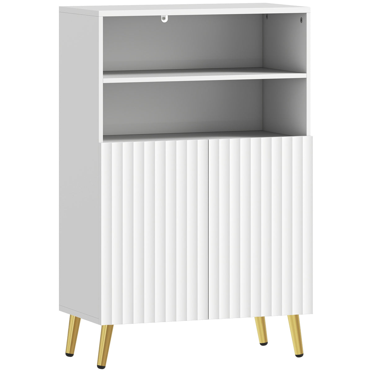Bathroom Cabinet, Soft-Close Doors, 2 Open Shelves, MDF, White