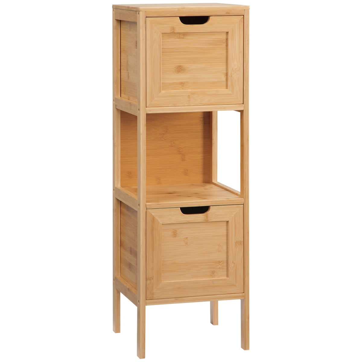 Bathroom Cabinet Storage Cabinet Made Of Bamboo With 2 Drawers, Base Cabinet, Anti-Tip, Country House Style, Side Cabinet