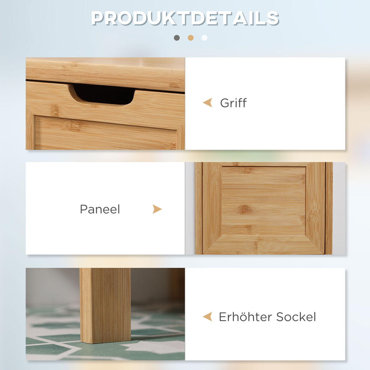 Bathroom Cabinet Storage Cabinet Made Of Bamboo With 2 Drawers, Base Cabinet, Anti-Tip, Country House Style, Side Cabinet