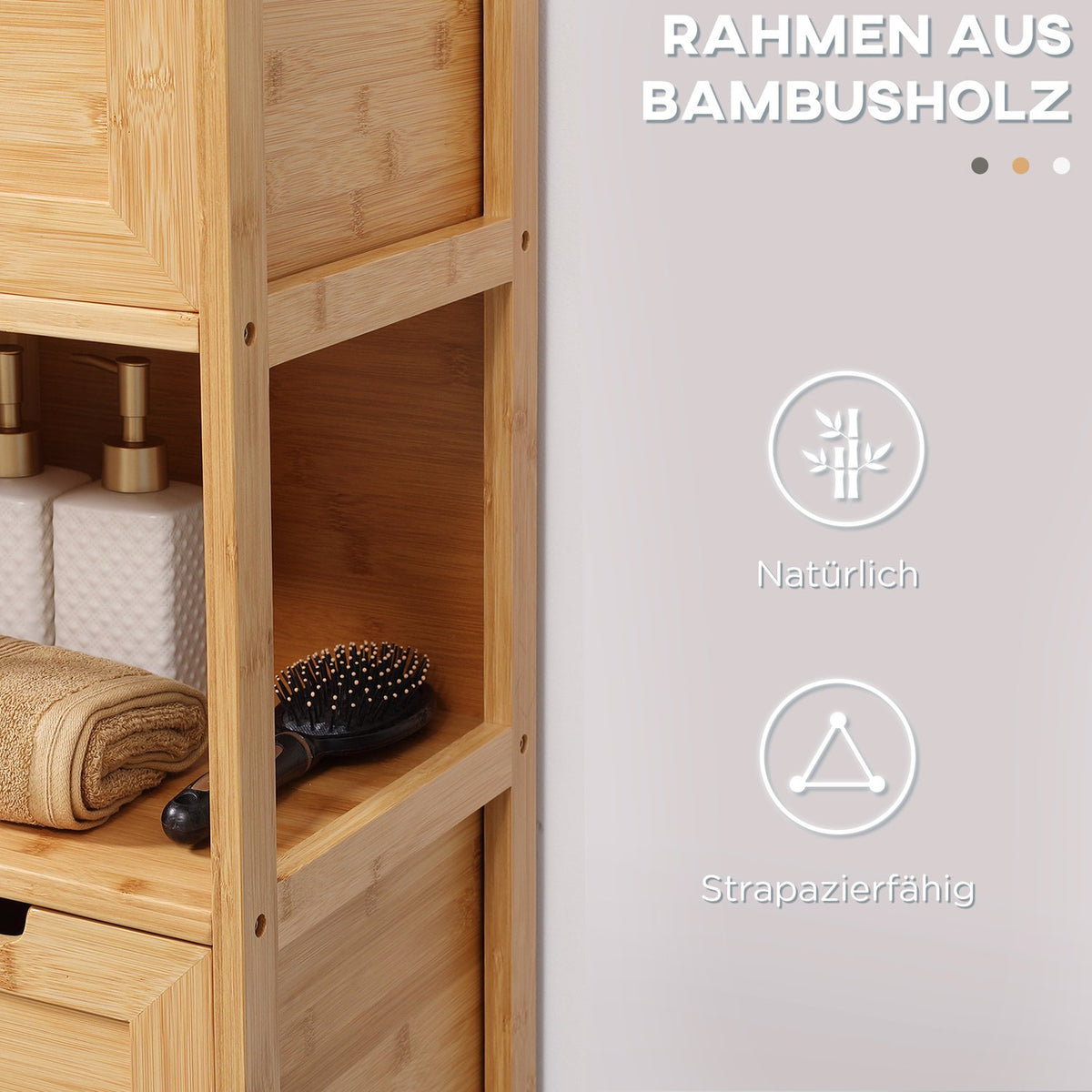 Bathroom Cabinet Storage Cabinet Made Of Bamboo With 2 Drawers, Base Cabinet, Anti-Tip, Country House Style, Side Cabinet
