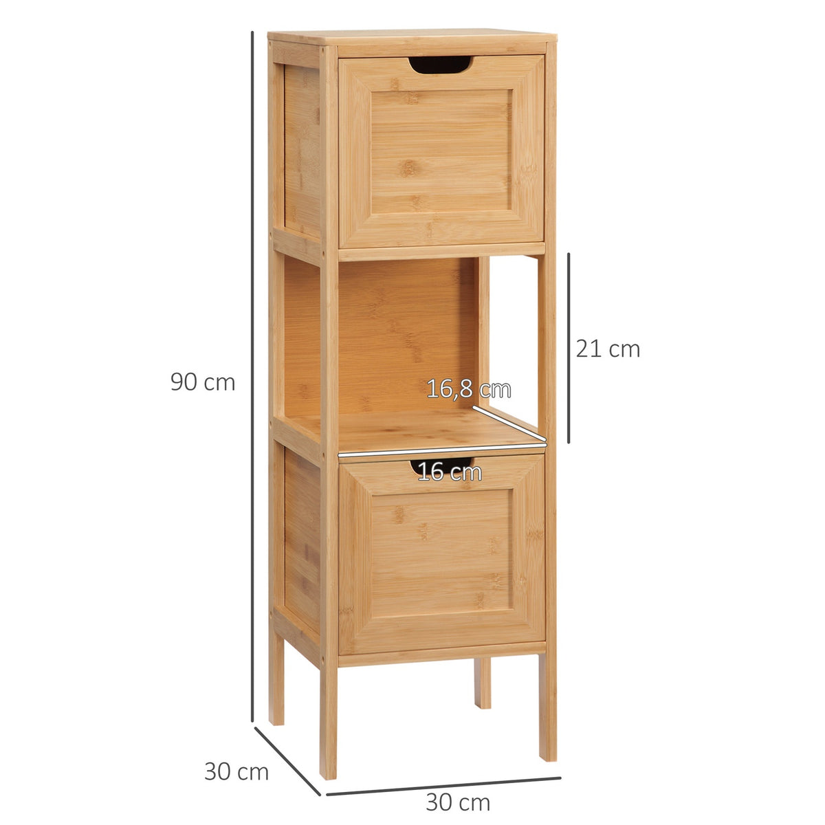 Bathroom Cabinet Storage Cabinet Made Of Bamboo With 2 Drawers, Base Cabinet, Anti-Tip, Country House Style, Side Cabinet
