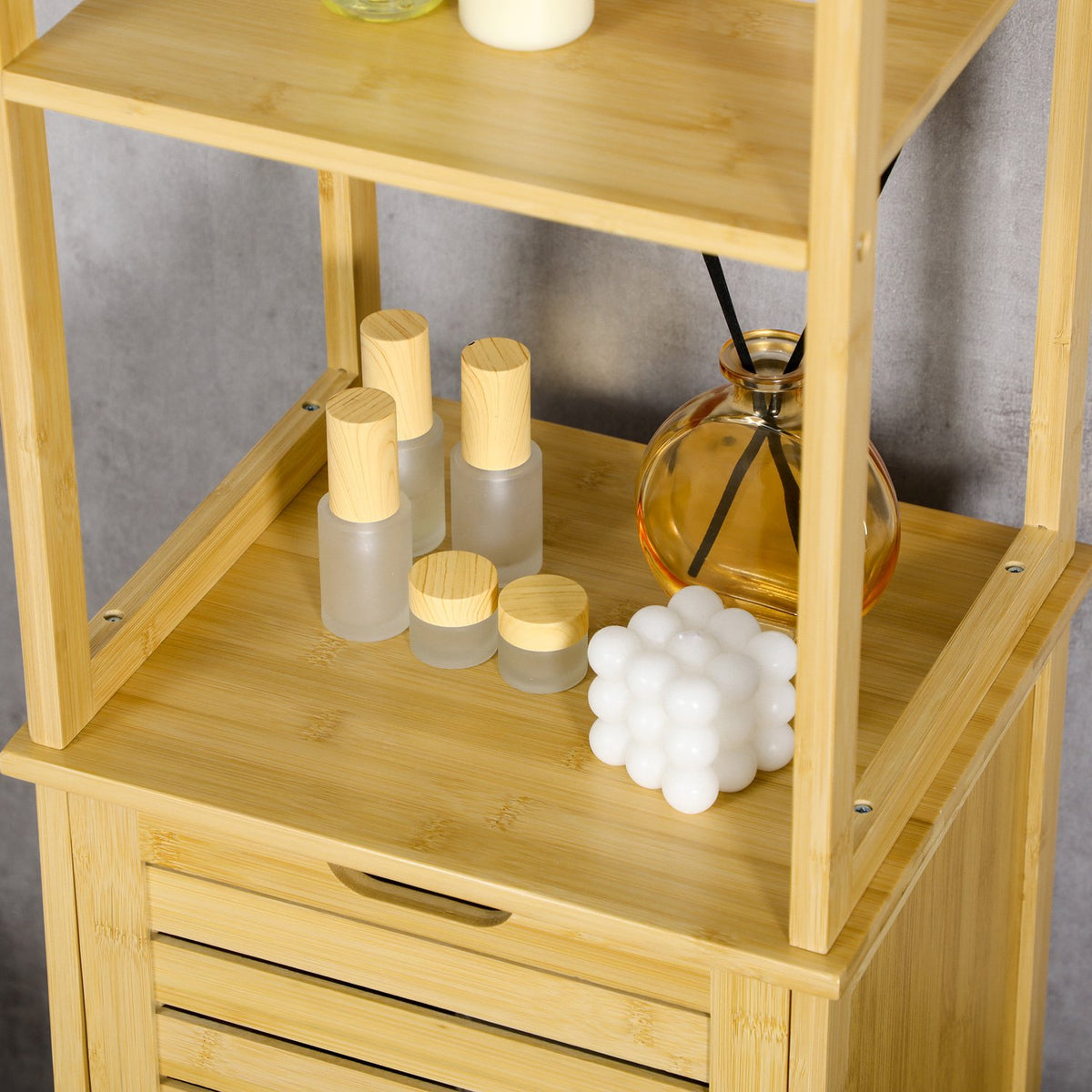Bathroom Cabinet With 3 Open Compartments And 1 Cabinet, Bathroom Furniture, Free-Standing Tall Cabinet For Bathrooms, Small Rooms, Natural 34 X 30 X 173 Cm
