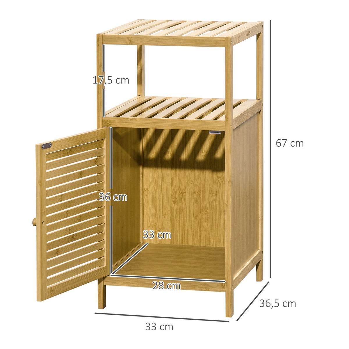 Bathroom Cabinet With Open Compartment, Side Cabinet, Anti-Tip, Storage Cabinet, Bamboo, Natural, 33X35.5X67Cm