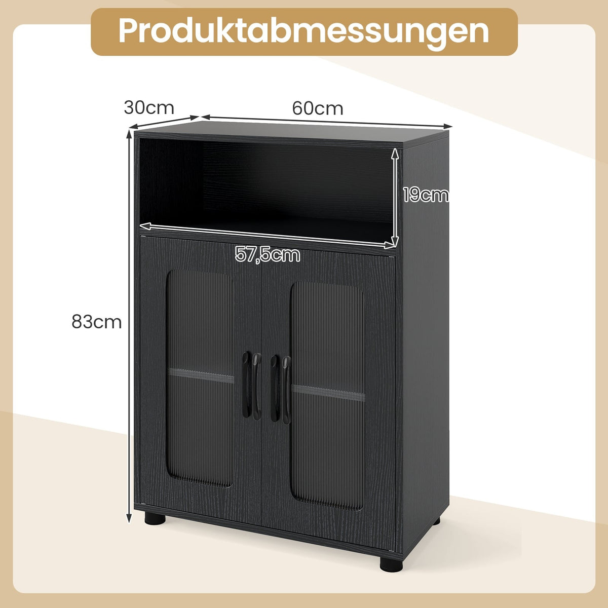 Bathroom Cabinet with 2 Doors & Adjustable Shelves, Black