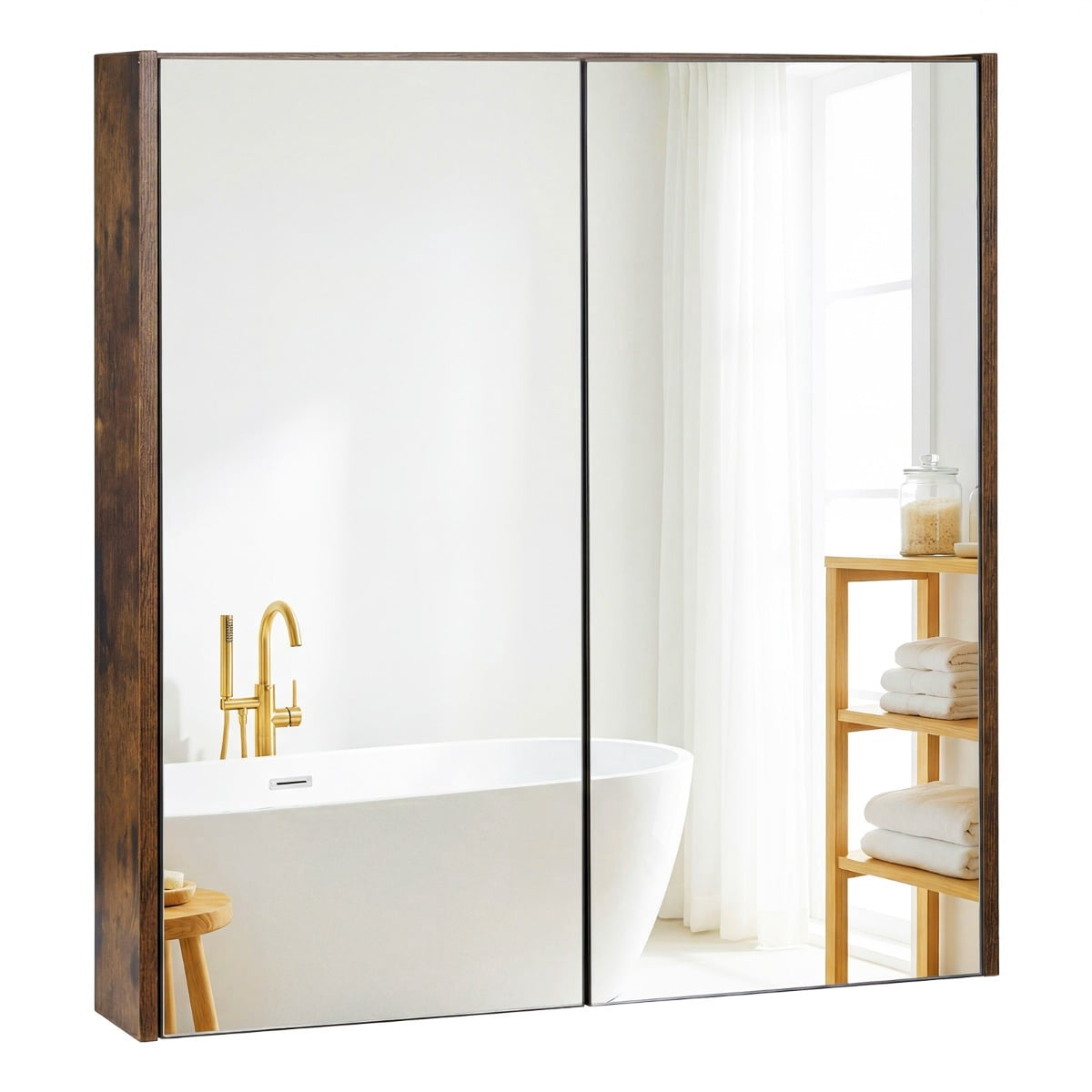 Bathroom Cabinet with Mirror Doors, Rustic Brown, 62x11x65 cm