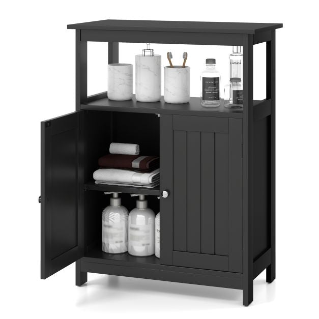 Bathroom Floor Cabinet, 2-Door, Adjustable Shelf, Black