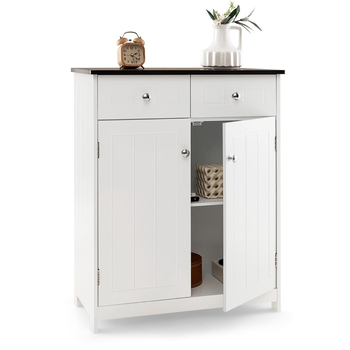 Bathroom Floor Cabinet, 2 Drawers, Adjustable Shelf, White