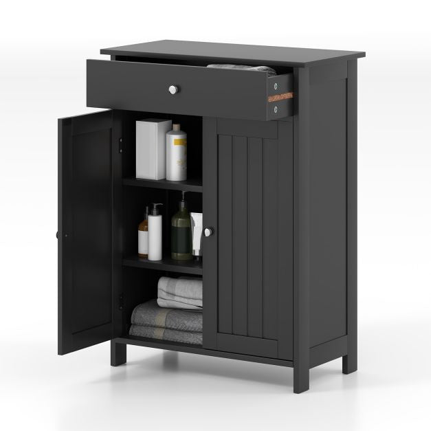 Bathroom Floor Cabinet, Freestanding, 2 Doors, Drawer, Black