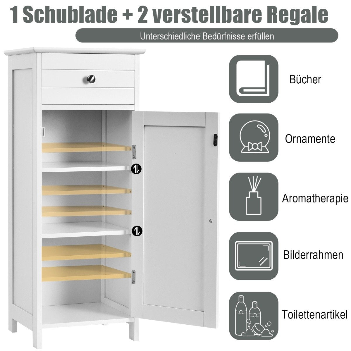 Bathroom Floor Cabinet Freestanding Cabinet with Drawer Bathroom Cabinet 35.6 x 30.5 x 88 cm White