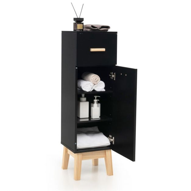 Bathroom Floor Cabinet, Sliding Drawer, Adjustable Shelves, Black