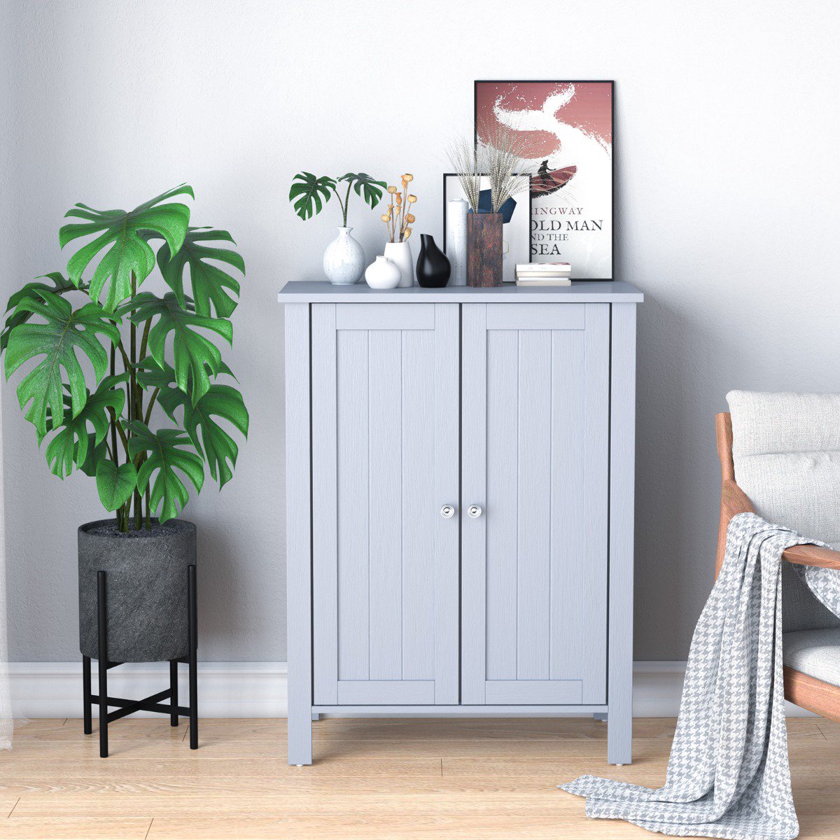Bathroom Floor Storage Cabinet – Double Doors, Adjustable Shelf