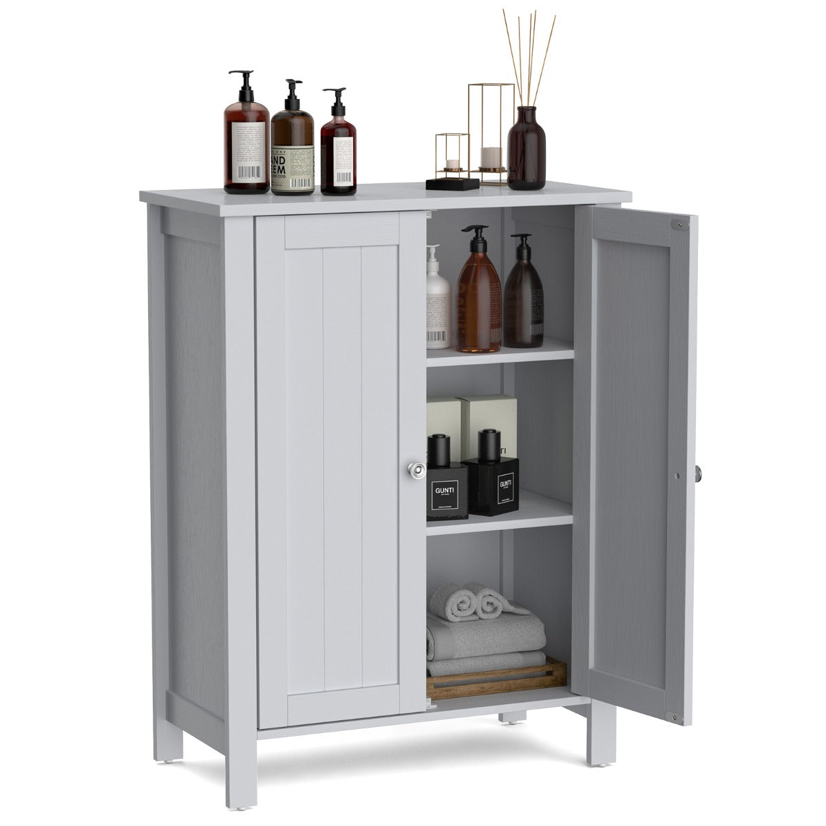 Bathroom Floor Storage Cabinet – Double Doors, Adjustable Shelf