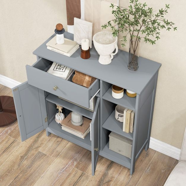 Bathroom Floor Storage Cabinet, Drawer, Shelves, Grey