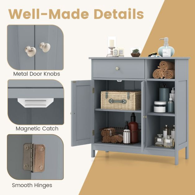 Bathroom Floor Storage Cabinet, Drawer, Shelves, Grey
