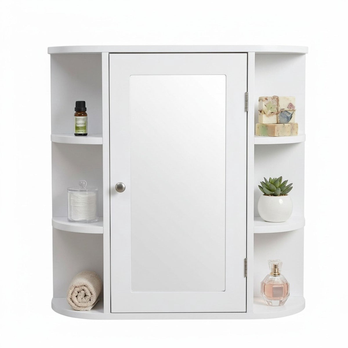 Bathroom Mirror Cabinet with 10 Shelves, Wall-Mounted