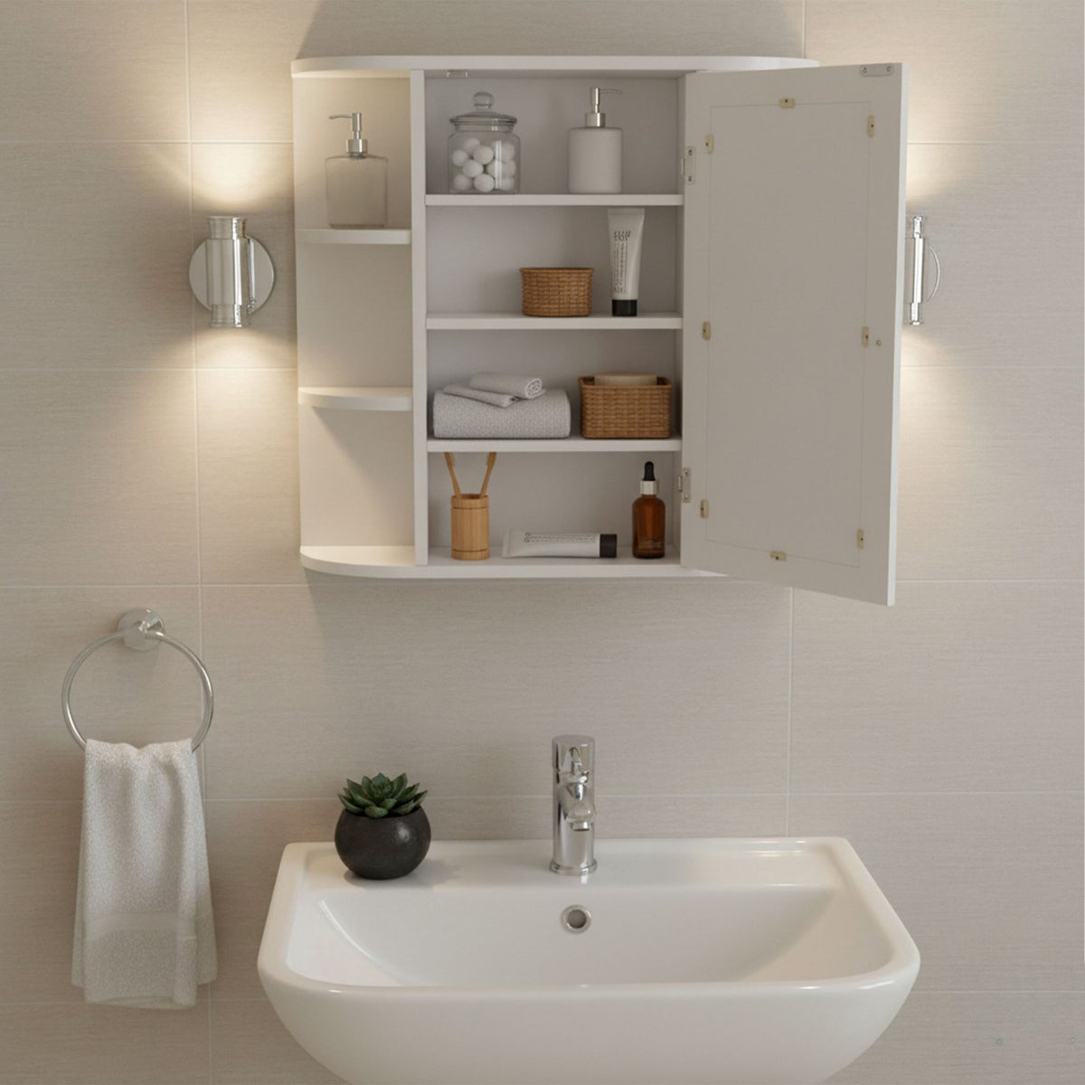 Bathroom Mirror Cabinet with 10 Shelves, Wall-Mounted