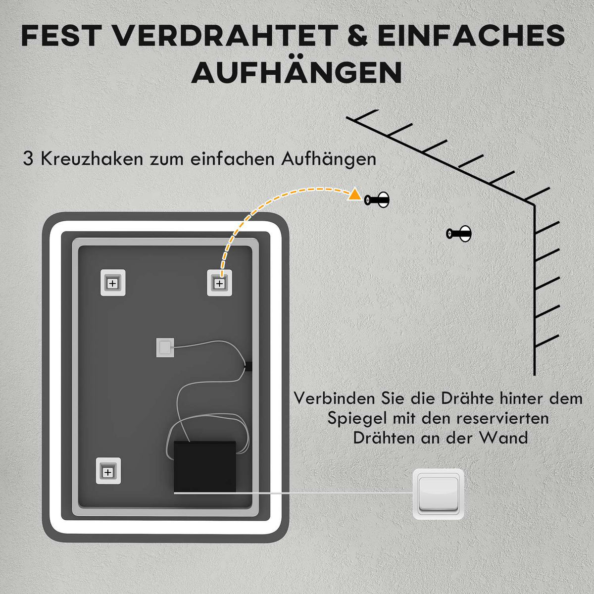 Bathroom Mirror, LED, Anti-Fog, Touch Control, 60x80 cm