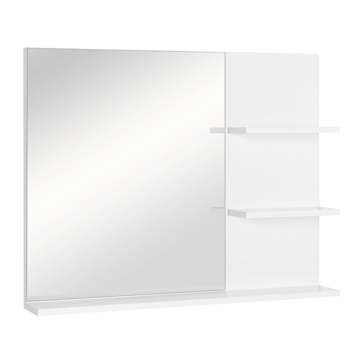 Bathroom Mirror Wall Mirror With 3 Shelves, Mirror Shelf For Bathroom, Mdf, White, 60X10X48Cm