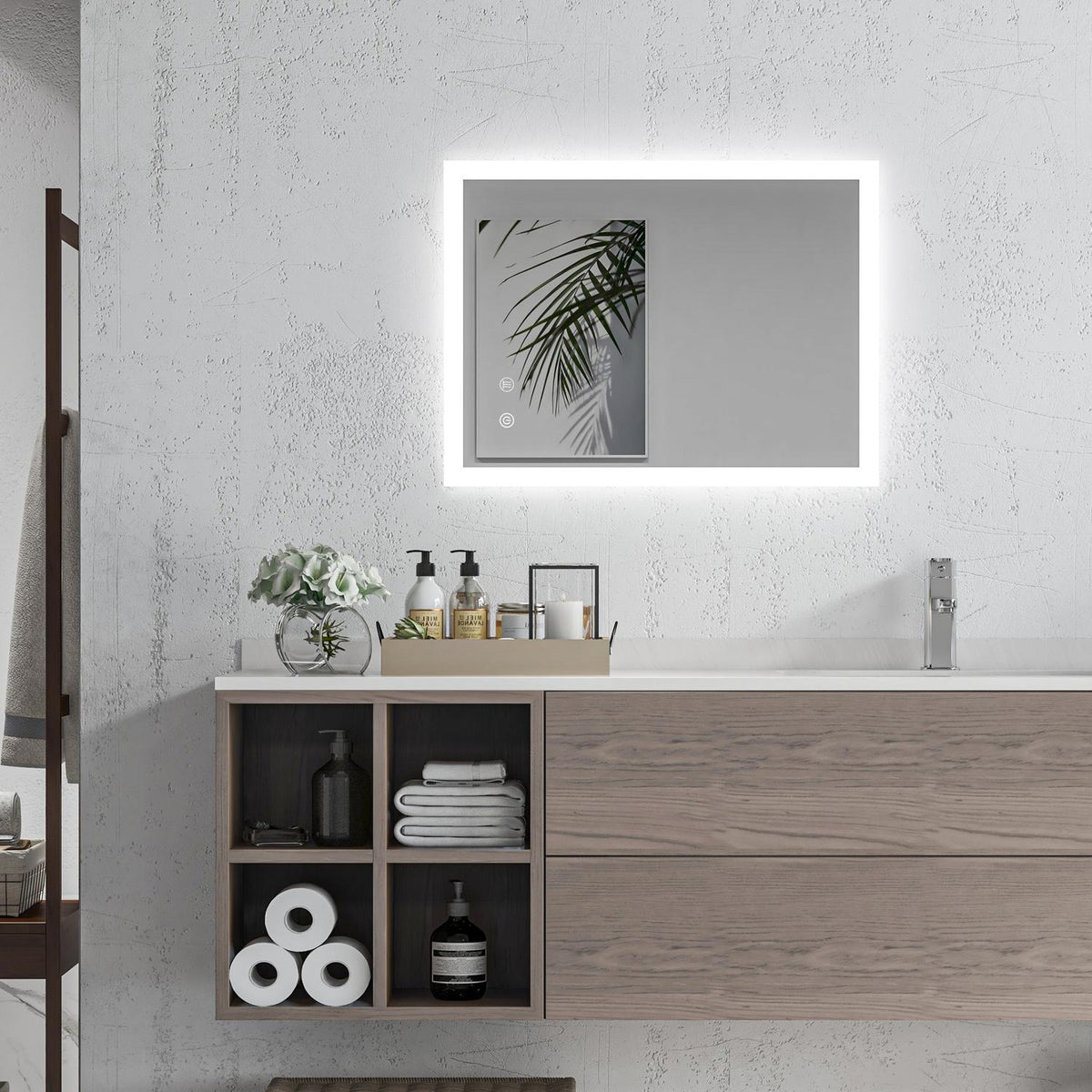 Bathroom Mirror, With Led Lighting, With Touch Switch, Memory Function, 70 X 50 Cm, Fog-Free With 3 Light Colors, Ip44 Waterproof