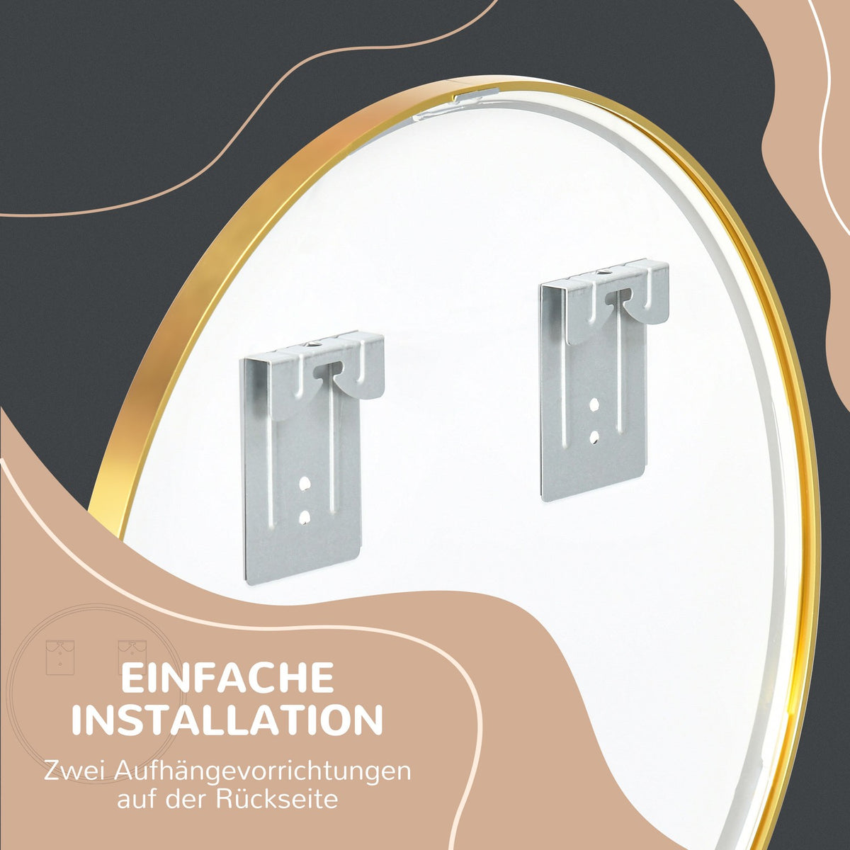 Bathroom Mirror With Led Round Wall Mirror Ø50 Cm, Memory Function, Ip44, For Living Room & Bedroom, Gold, Aluminum