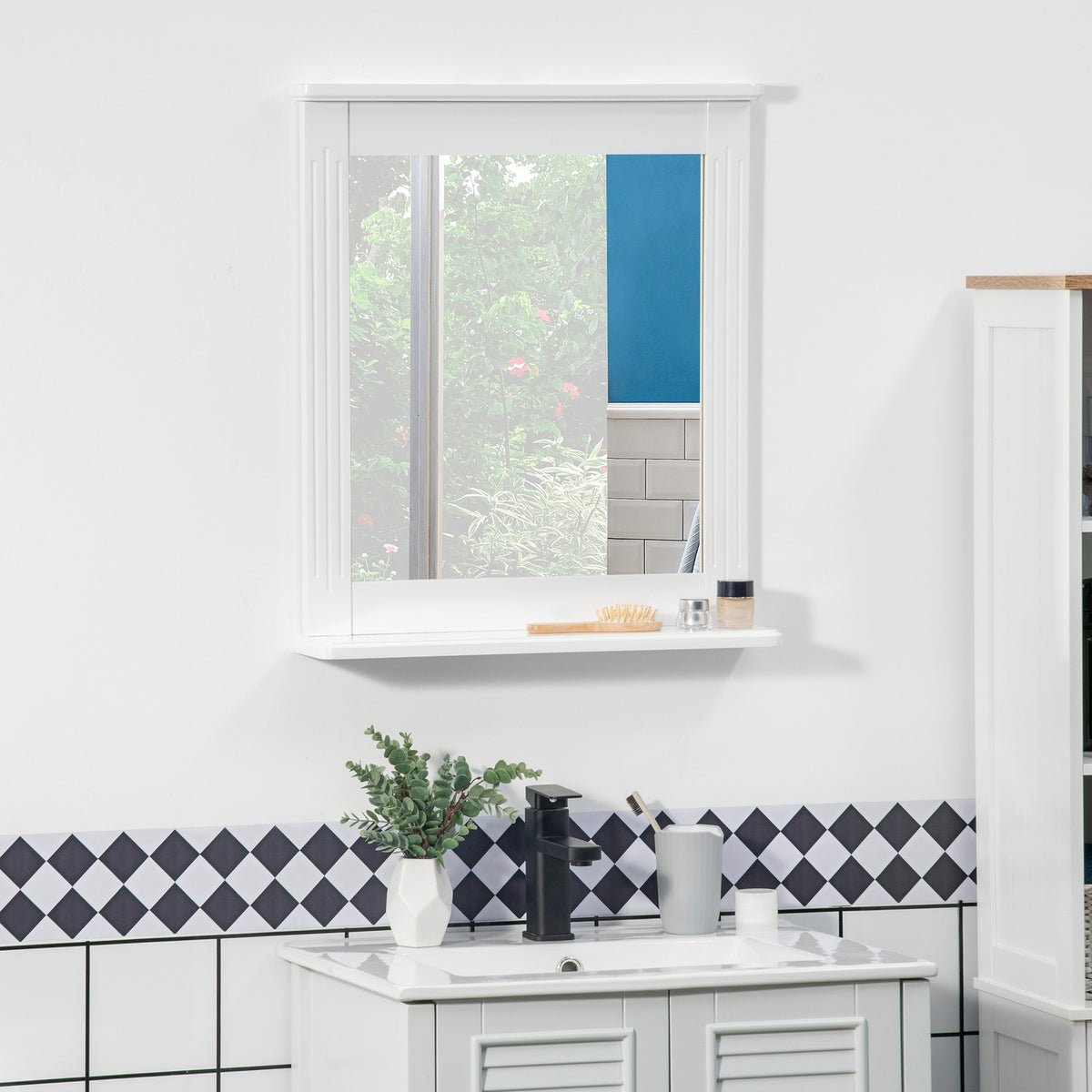 Bathroom Mirror With Shelf Wall Mirror Modern Space Saving White 55X12X64Cm