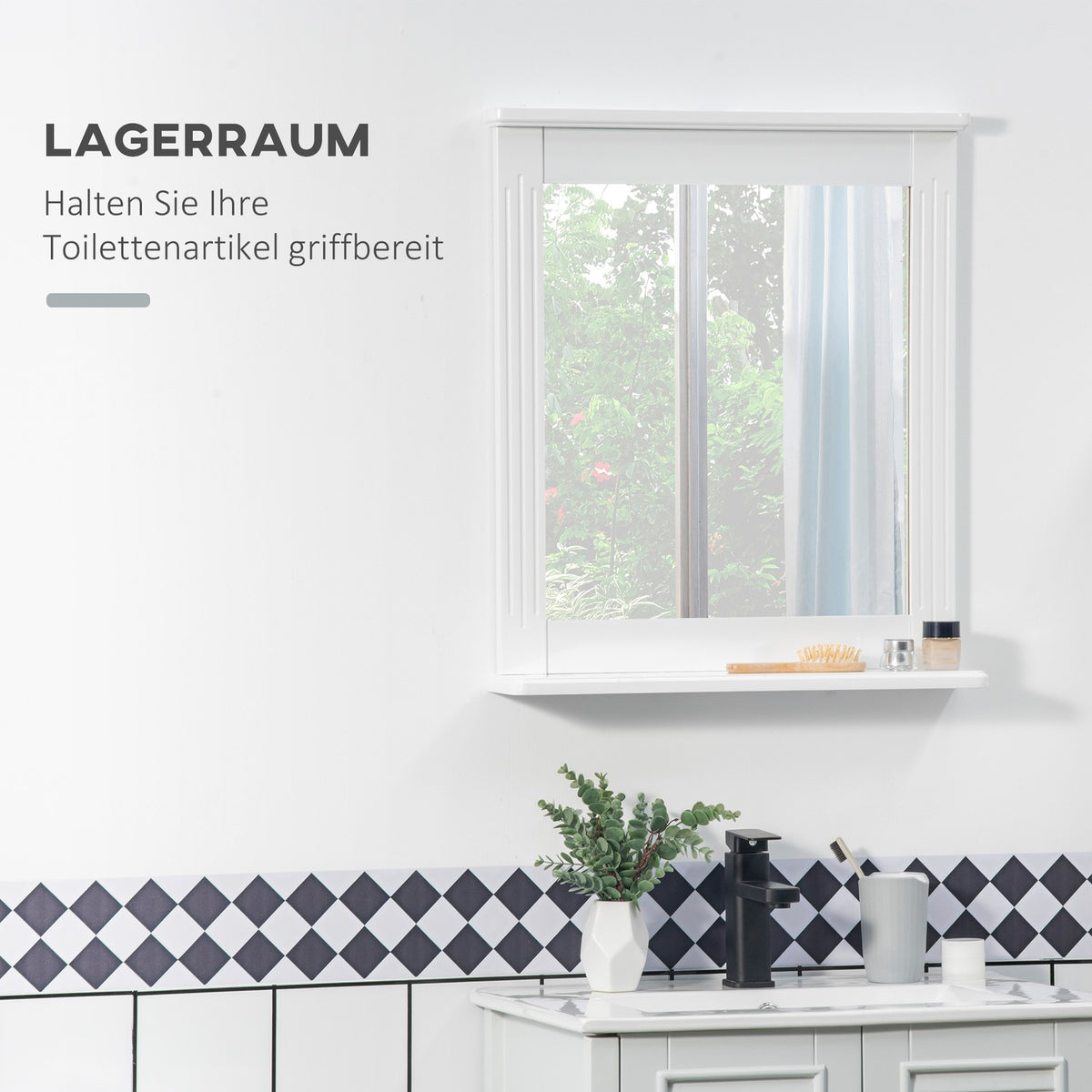 Bathroom Mirror With Shelf Wall Mirror Modern Space Saving White 55X12X64Cm