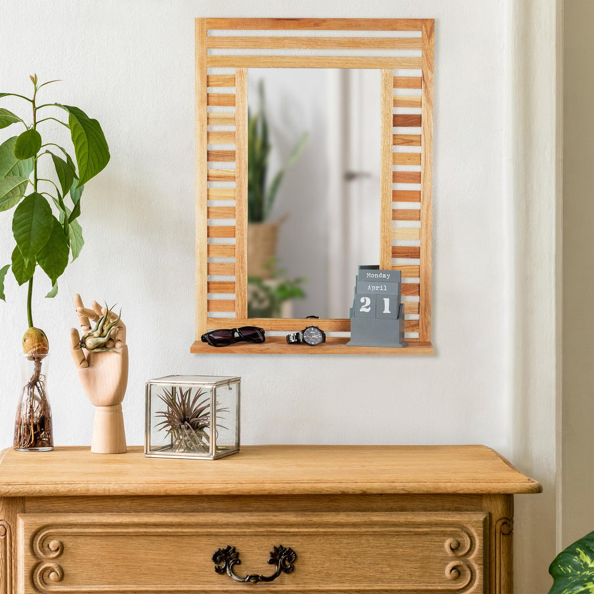Bathroom Mirror with Shelf – Natural Walnut Wood