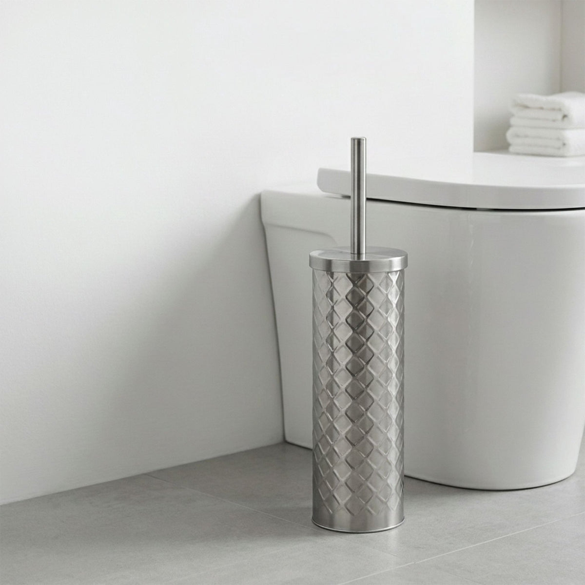 Bathroom Set: Towel Rail & Toilet Brush, Silver