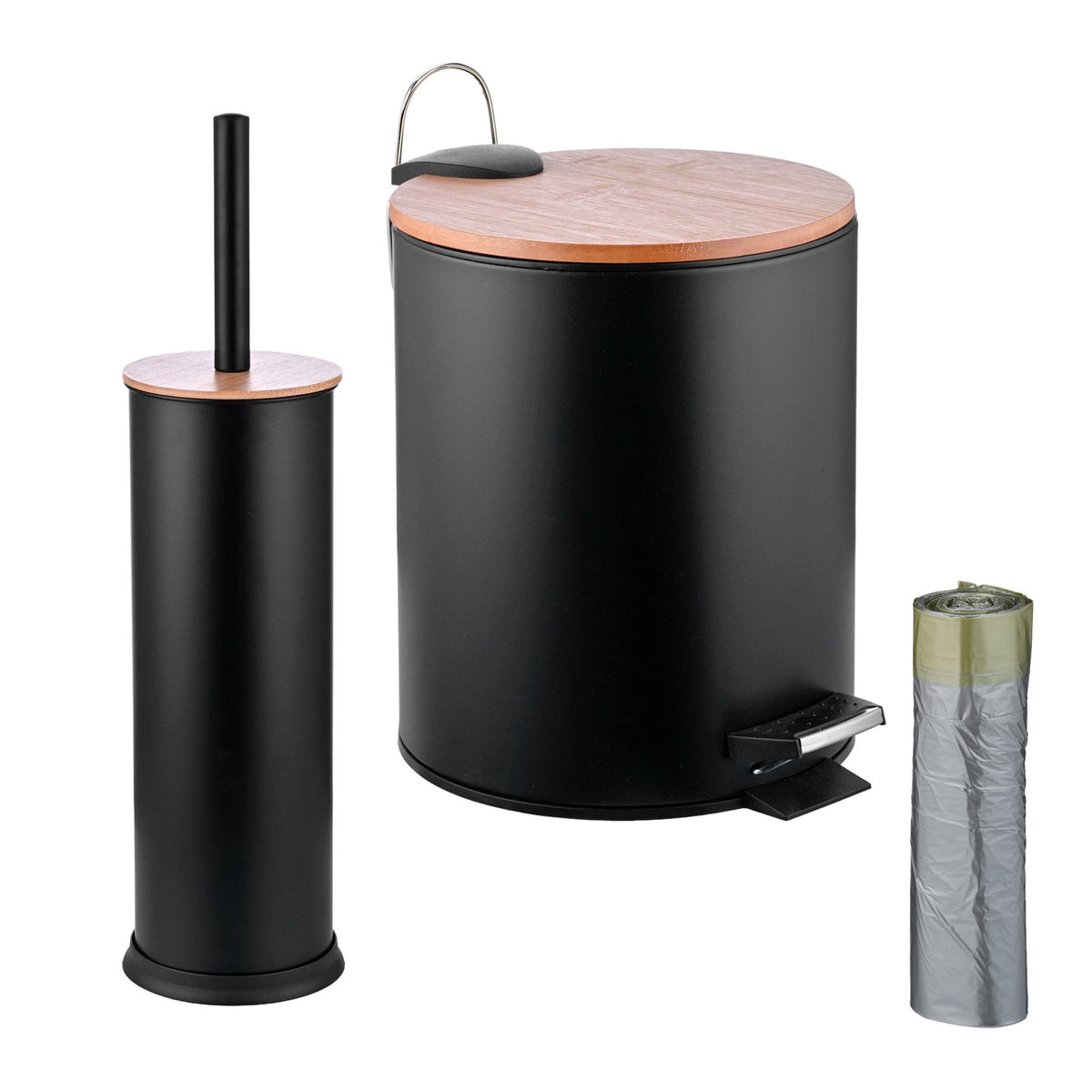Bathroom Set with Bin & Brush, 5L Soft-Close Bin