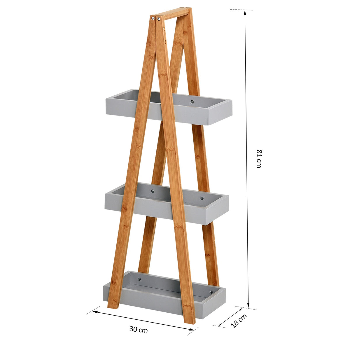Bathroom Shelf 3 Tier Stair Shelf, Ladder Shelf For Bathroom, Bamboo, Gray, 30X18X81Cm