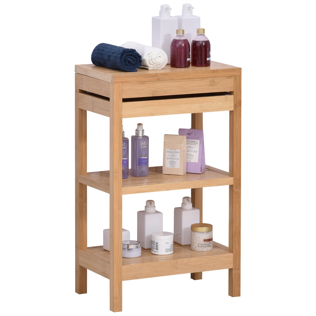 Bathroom Shelf With Hinged Lid, Made Of Bamboo, Natural, 46X29.5X76.5Cm