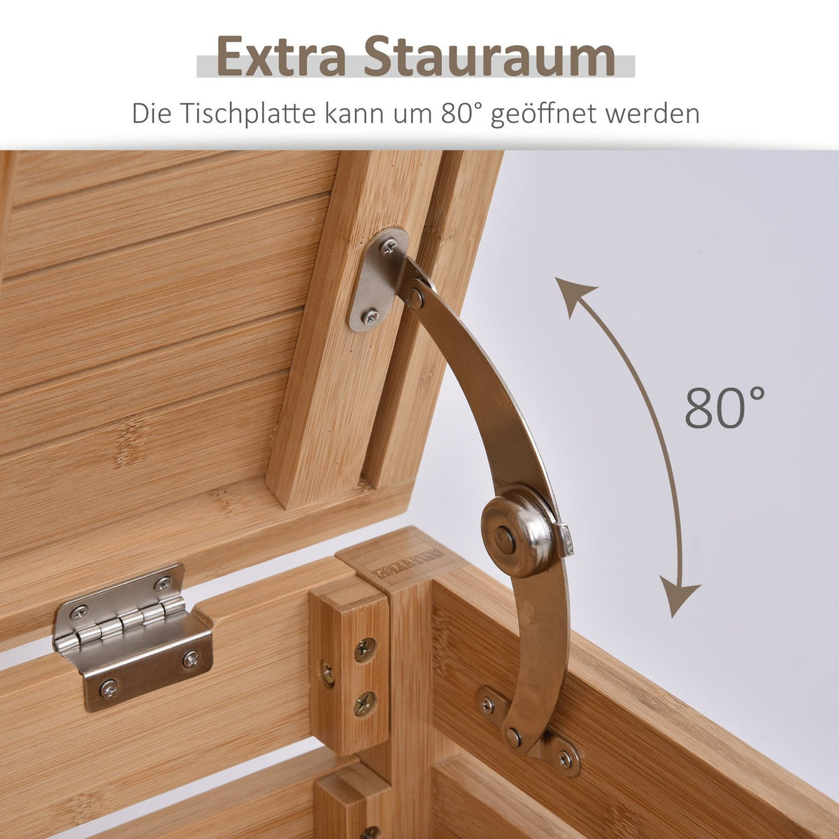 Bathroom Shelf With Hinged Lid, Made Of Bamboo, Natural, 46X29.5X76.5Cm