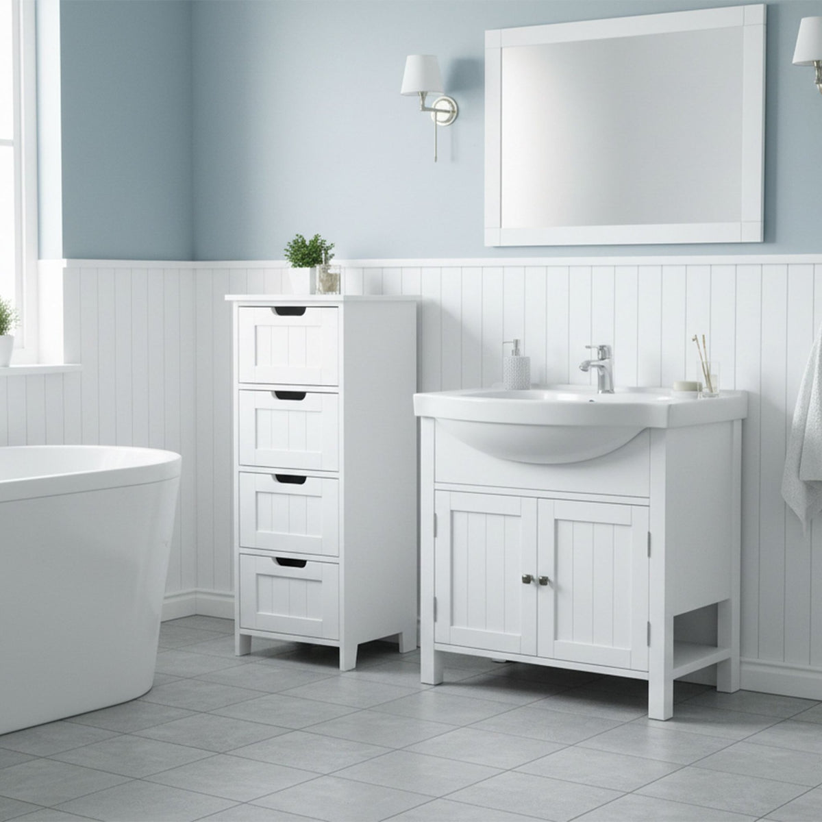 Bathroom Storage Cabinet, 4 Drawers, Space-Saving Design