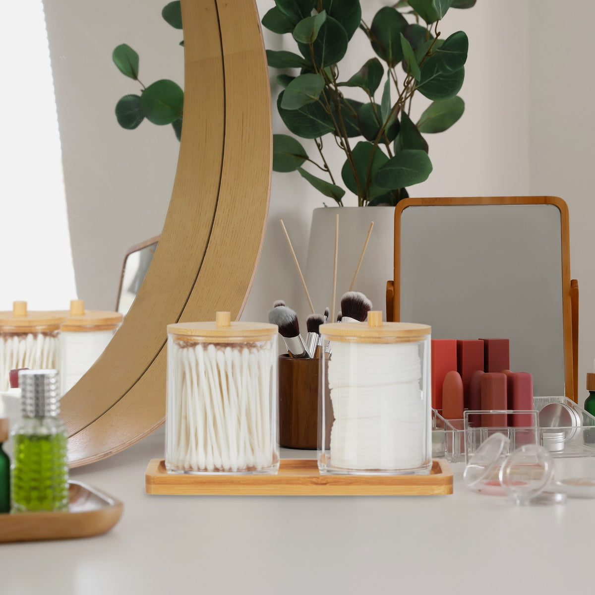 Bathroom Storage Container with Bamboo Lid