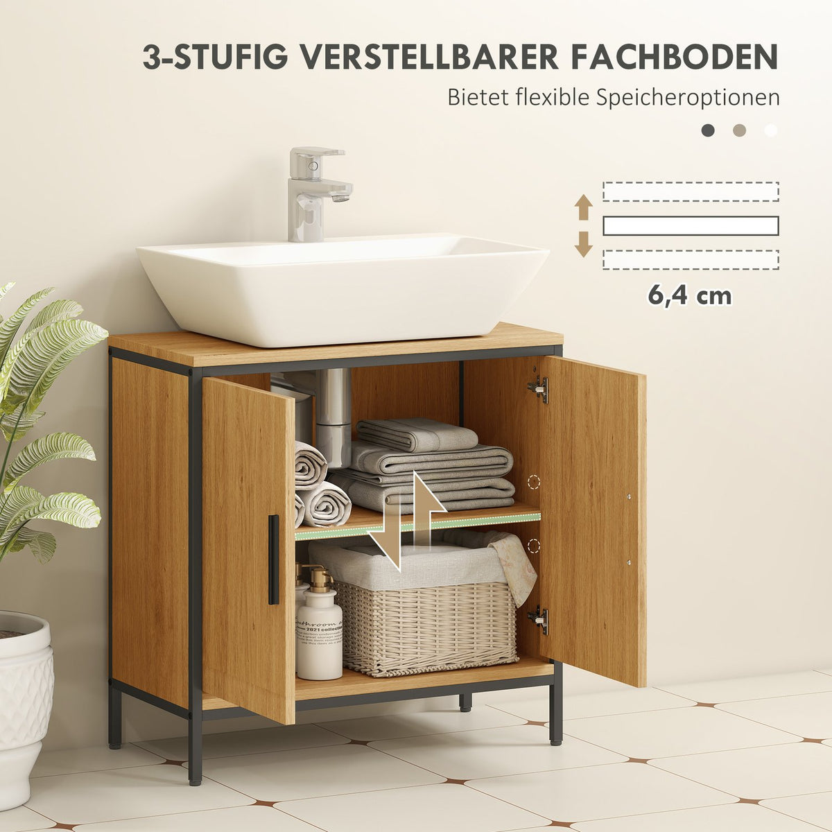 Bathroom Vanity Cabinet, Oak Finish, Adjustable Shelves