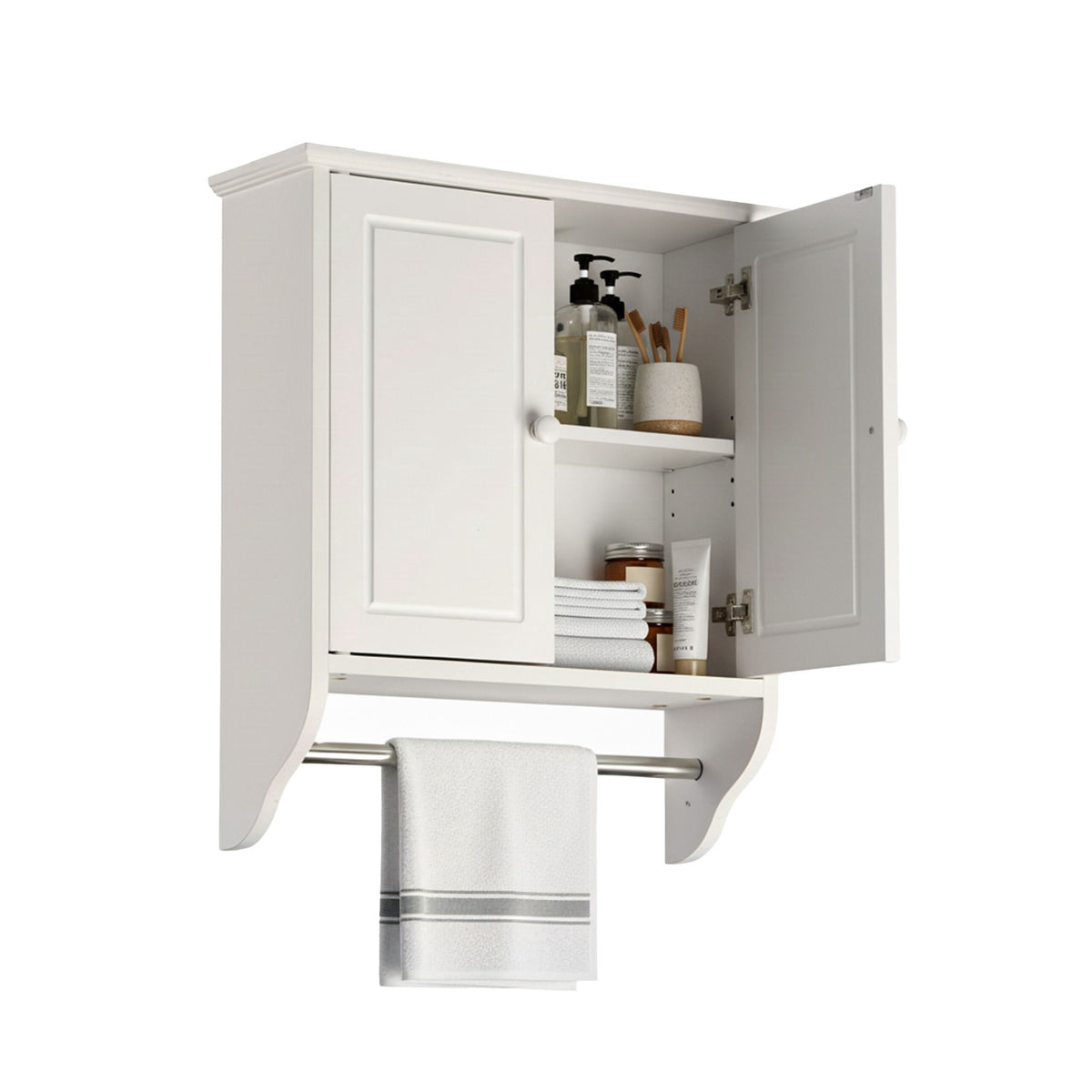 Bathroom Wall Cabinet with Adjustable Shelf and Towel Rail