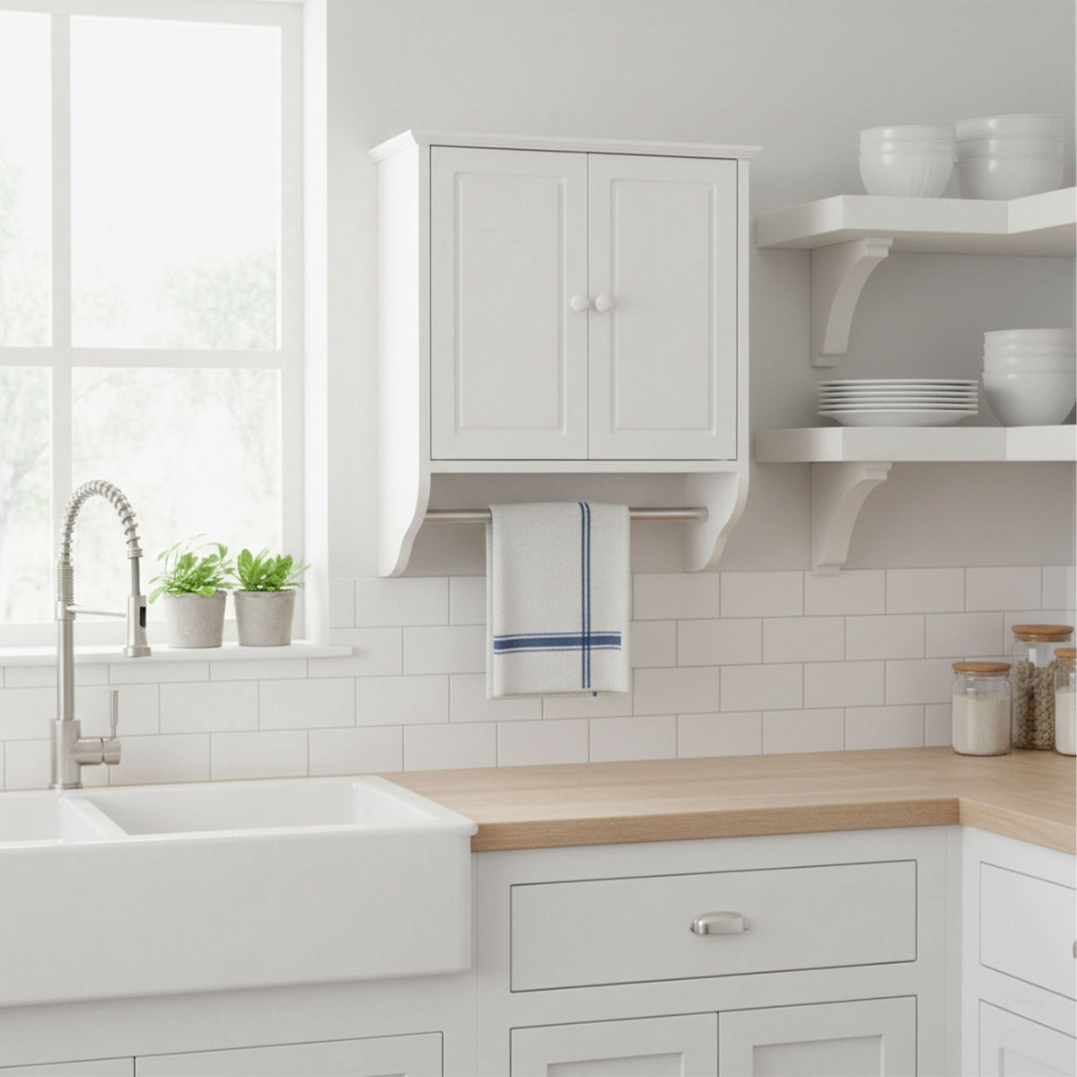 Bathroom Wall Cabinet with Adjustable Shelf and Towel Rail