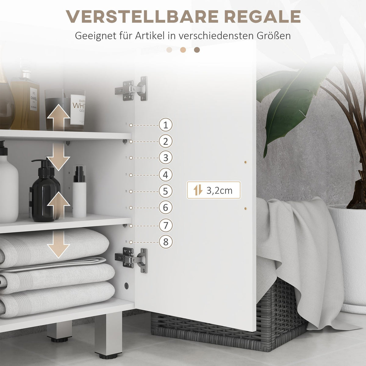 Bathroom cabinet side cabinet with 2 high-gloss white drawers, door, bathroom cabinet with adjustable shelf, storage cabinet for living room 60 x 30 x 93 cm |