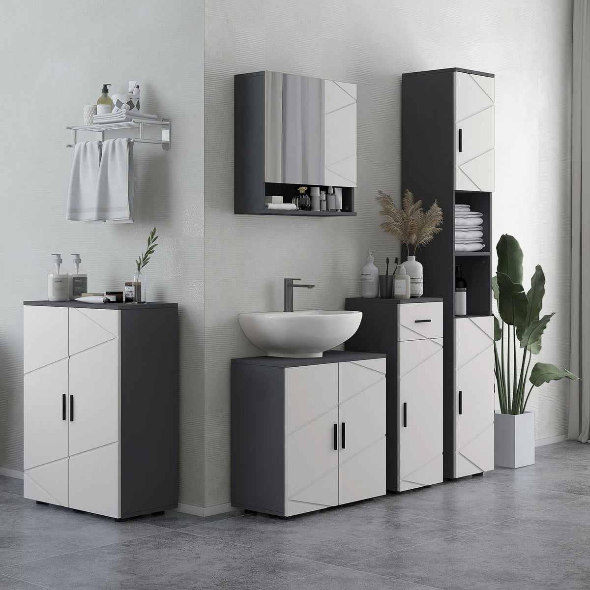 Bathroom cabinet side cabinet with double door bathroom cabinet with adjustable shelves, storage cabinet for living room 60 x 30 x 82 cm gray |