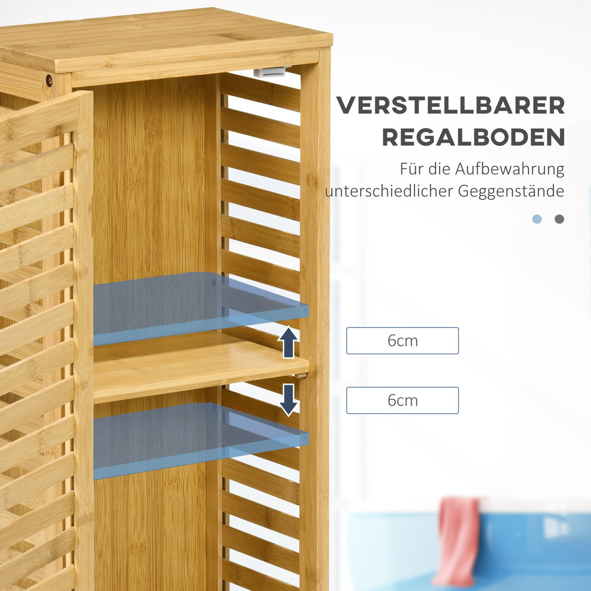 Bathroom cabinet side cabinet with slatted door, 2 compartments, storage, natural, 30x19.9x70cm