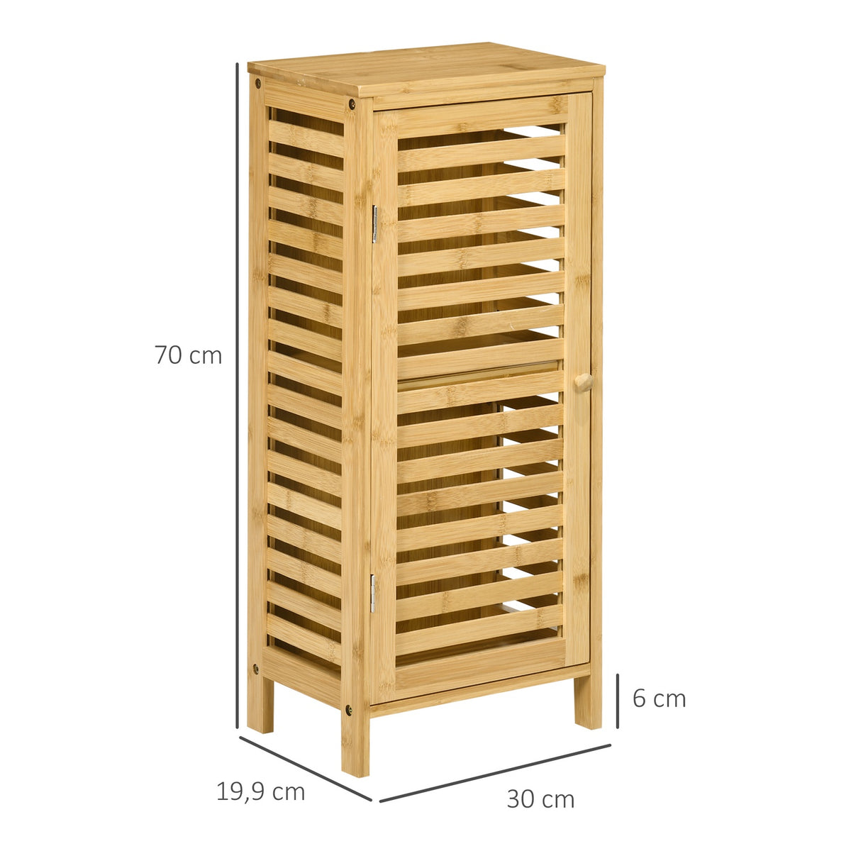 Bathroom cabinet side cabinet with slatted door, 2 compartments, storage, natural, 30x19.9x70cm