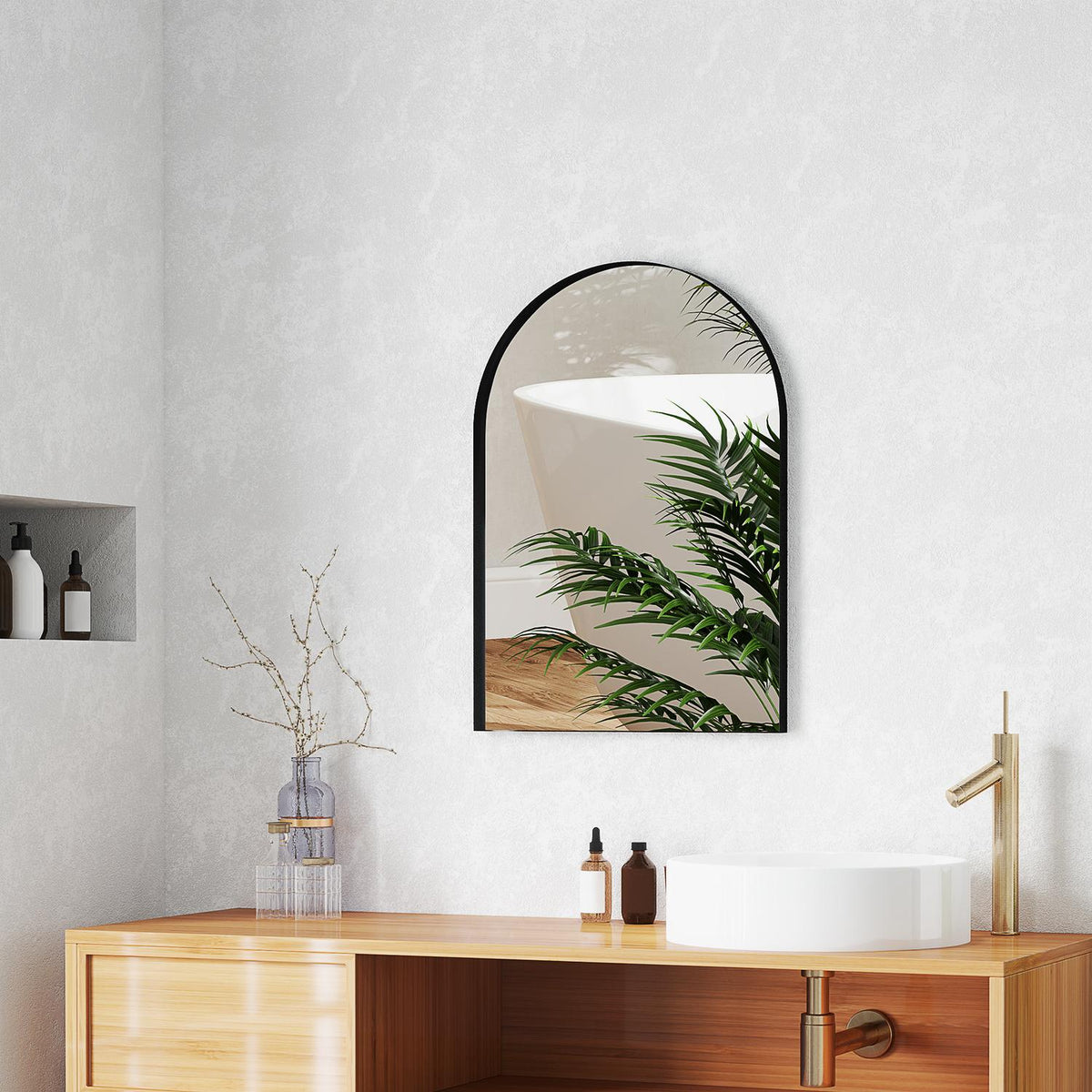 Bathroom mirror 50 x 70 cm mirror with shatterproof film, bathroom mirror with aluminum frame, wall mirror for bathroom, bedroom, black