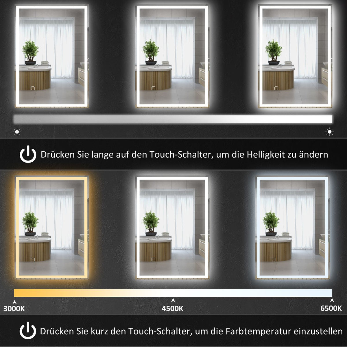 Bathroom mirror, wall mirror, LED, touch switch, white