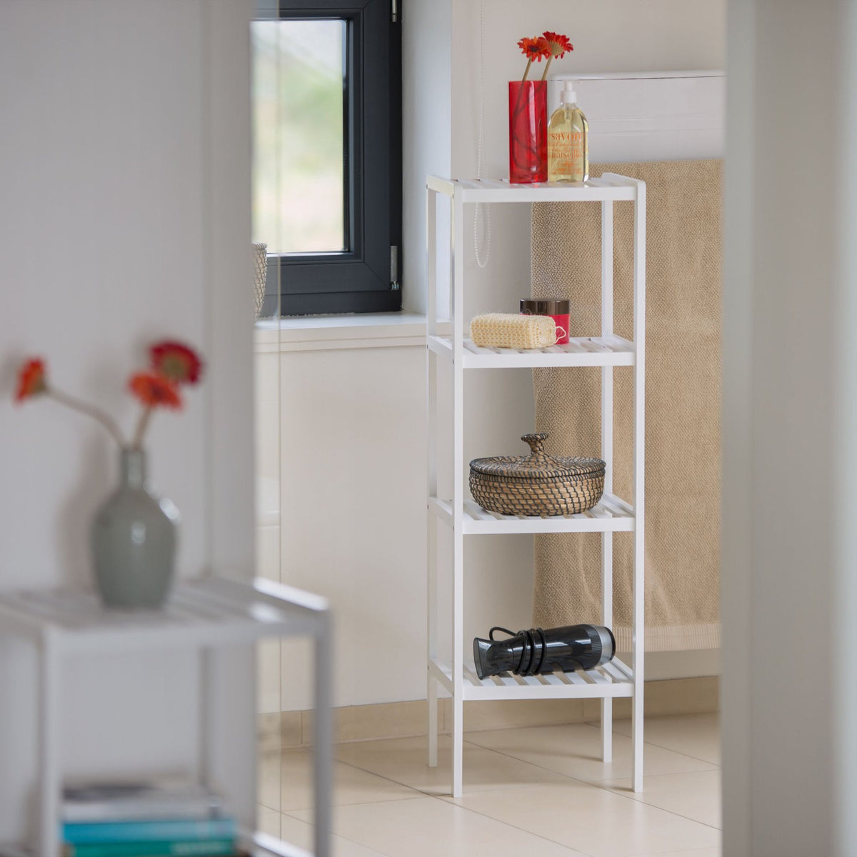 Bathroom shelf bamboo white