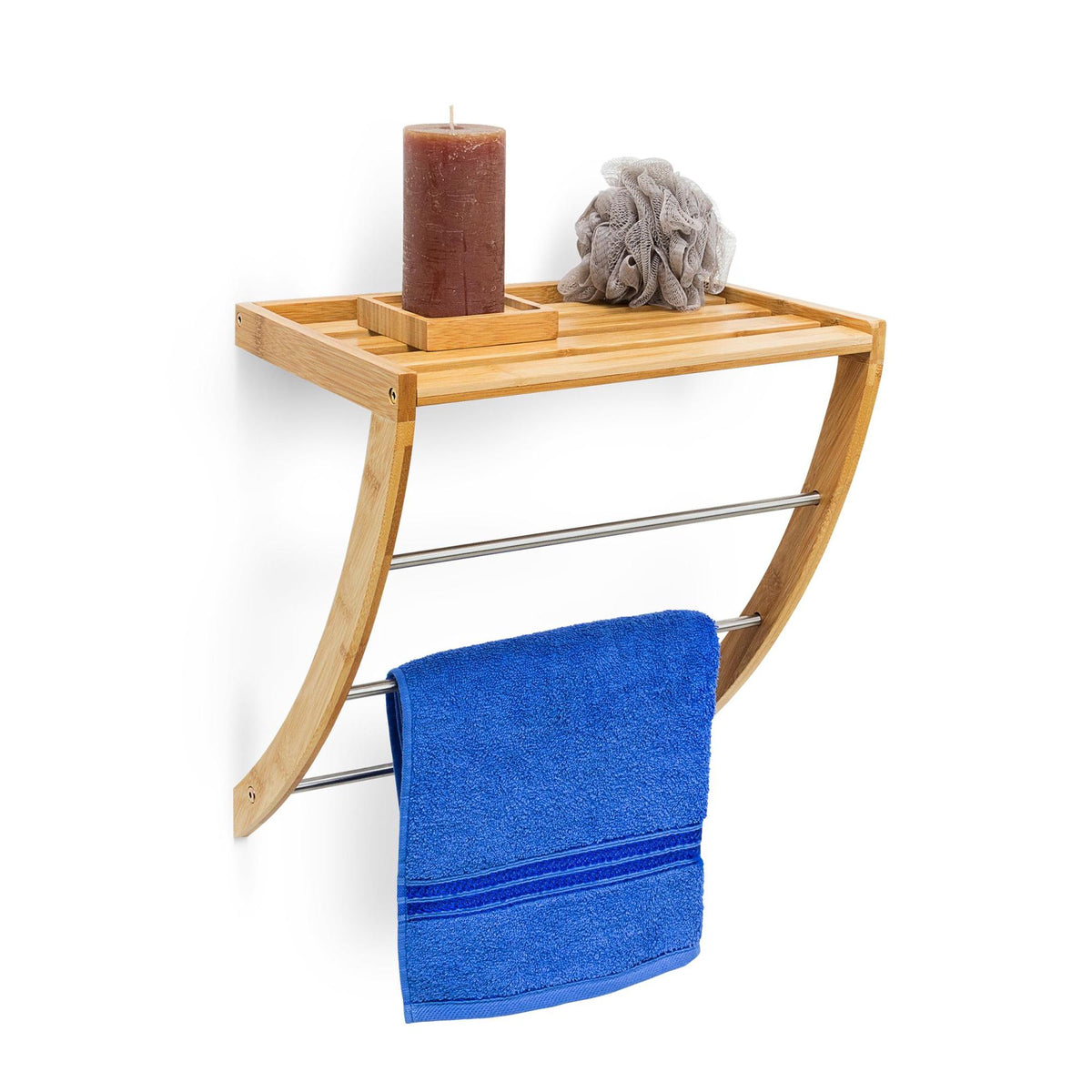 Bathroom shelf in bamboo & chrome